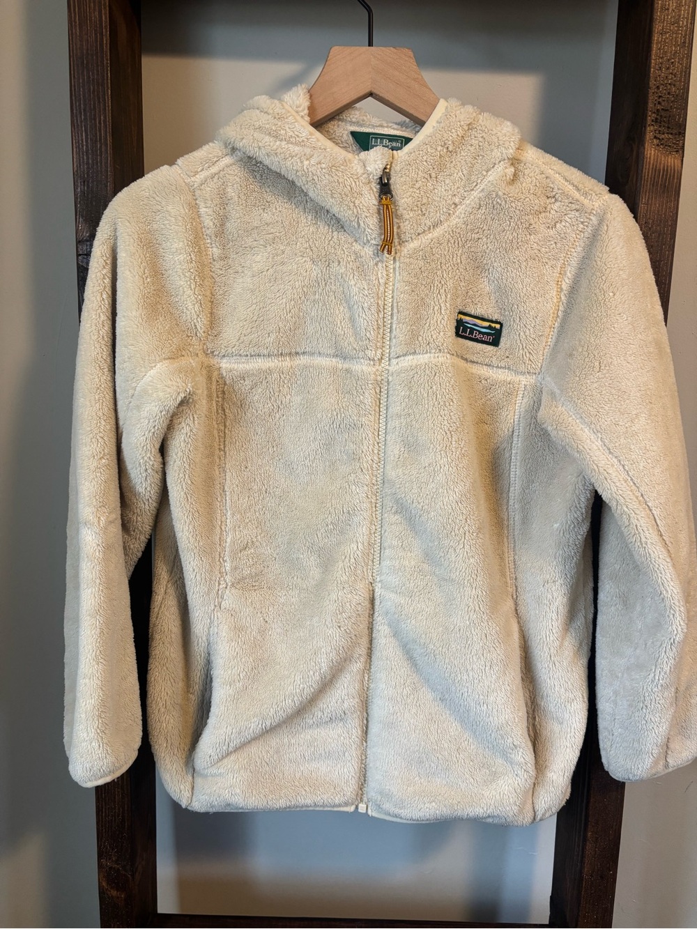 L.L. Bean Kids Cream Fleece Zip-Up Hoodie - Size L (14-16) or XS Adult